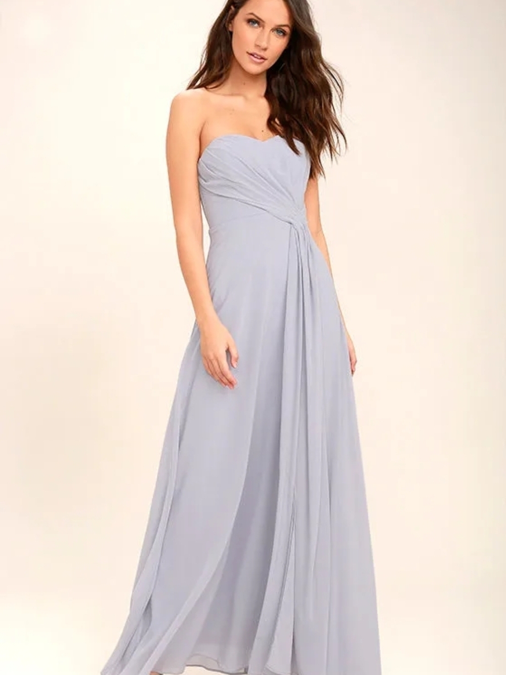 Lulu's Strapless Lavender Gray Chiffon Evening Gown